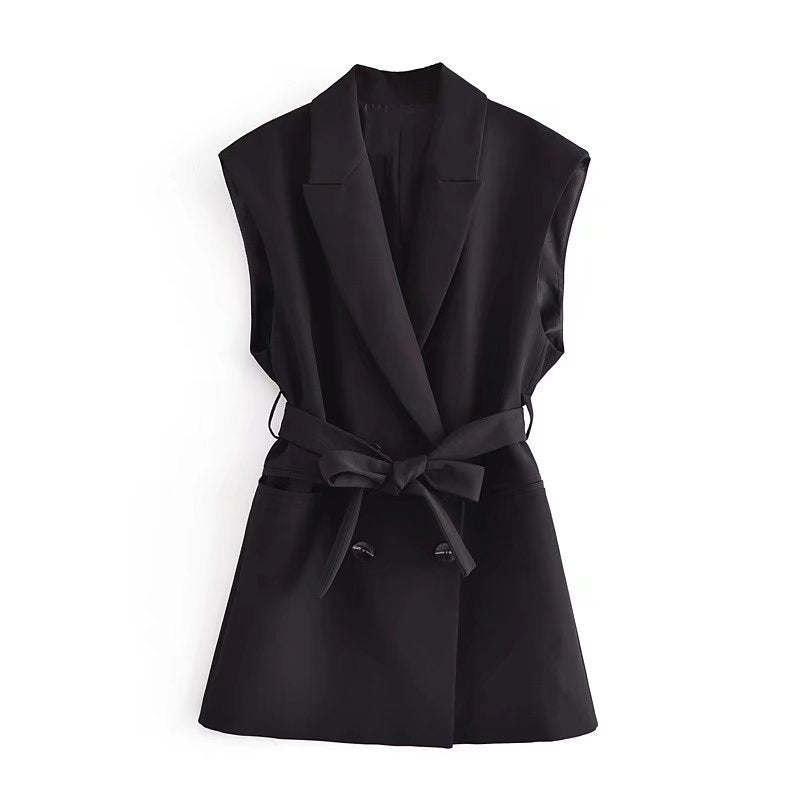 Women Vest Pure Color Tied Slim Fit Vest